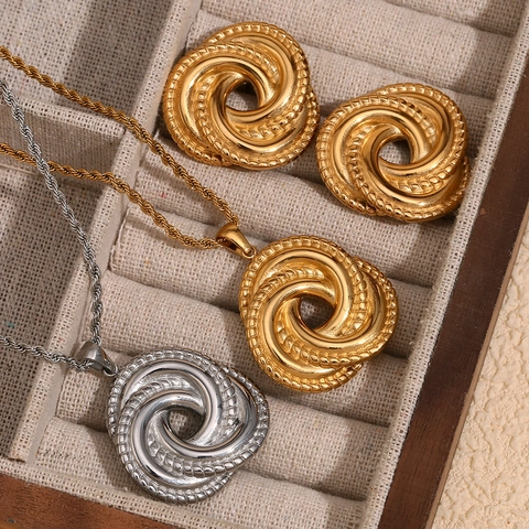 Twisted Intertwined Knot Necklace And Earrings 18K Gold Plated Stainless Steel Jewelry Geometric Retro Style For Women