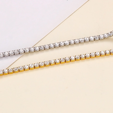Bracelet Tennis Minimaliste Et Collier En Acier Inoxydable Plaqué Or 18K Zircone Cubique Ajustable Pour Femme