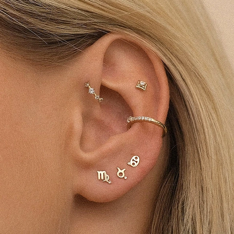 Zodiac Sign Stud Earrings 925 Sterling Silver Minimalist Constellation Jewelry With Zirconia For Women Creative Gift