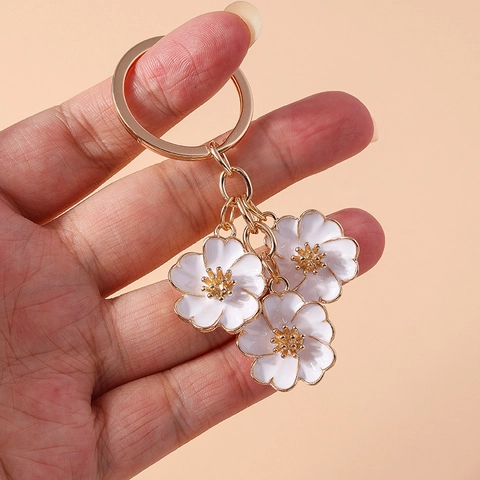 Porte-clés Fleur Florale Douce Émail Alliage Sac Pendentif Charme de Voiture Suspendu Décoratif Cadeau Accessoire Pour Femmes Filles