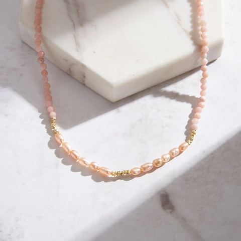 Collana In Argento Sterling S925 Con Opale Rosa E Perle D'acqua Dolce Stile Retro Elegante Per Donna Gioielli Placcati Oro
