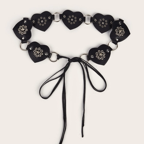 Ceinture En Cuir PU Coeur Femme Avec Rivets Étoiles Anneaux Métalliques Style Punk Gothique Y2K À Lacets