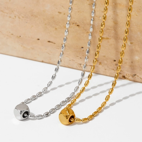 Minimalist Stainless Steel Necklace French Style Oval Bean Bead Chain Cube Cylinder Pendant Jewelry For Women