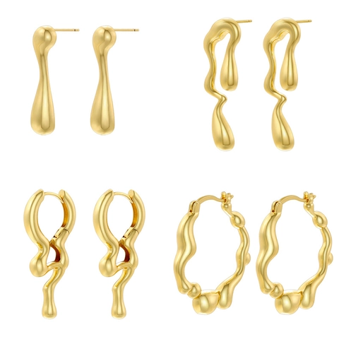 Orecchini A Goccia D'acqua In Metallo Liquido Irregolare Ottone Intrecciato Oro Argento Gioielli Artistici Lucidati Per Donne