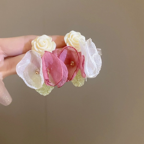Süße Herz Blumen Ohrhänger Stoffblüten Harzrose Mit Silver Earring Post Eleganter Vintage Schmuck Damen