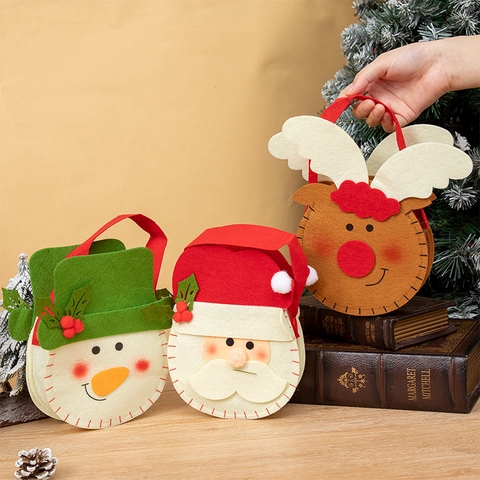 Christmas Gift Bags Felt Cartoon Santa Reindeer Snowman Handle Pouch Holiday Candy Packaging Party Favor Decoration