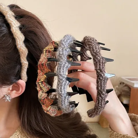 Knitted Wave Headband Wool Acrylic Retro Anti-Slip Teeth Autumn Winter Hair Hoop Accessory Women