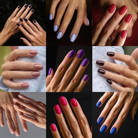 Solid Color Press On Nails Medium Square False Nails Glossy Removable Manicure Artificial Tips For Women