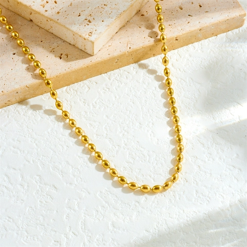 Minimalist Gold Plated Stainless Steel Rugby Bead Chain Necklace For Women Punk Style Clavicle Oval Link Jewelry