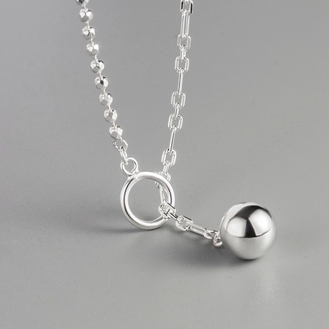 Collier En Argent Sterling 925 Pendentif Boule Polie Chaîne Épissée Irrégulière Double Couche Bijoux Géométriques Minimalistes