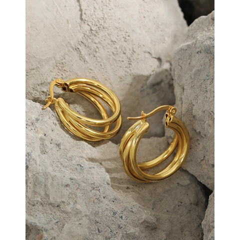 925 Sterling Silver Multi Layered Hoop Earrings For Women Minimalist Geometric Polished Finish French Style Jewelry