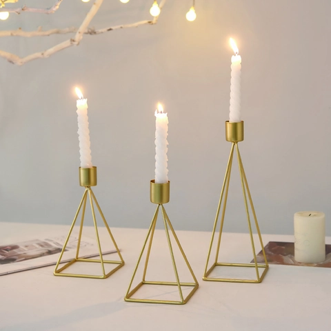 Geometric Pyramid Metal Candle Holder Iron Nordic Minimalist Taper Candlestick For Table Desktop Decor Christmas Wedding Elegant