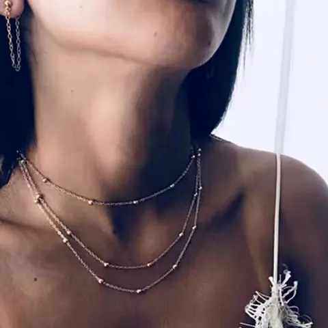 Collar de Cadena de Cuentas Redondas de Acero de Titanio Multicapa Minimalista Chapado en Oro Choker Ajustable Pulsera Joyería Mujer