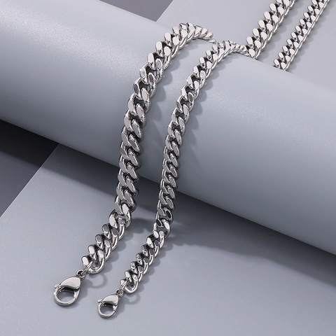 Cubaanse Link Chain Ketting Titanium Roestvrij Staal Dubbelzijdig Gepolijst Vintage Retro Distressed Finish Punk Voor Heren