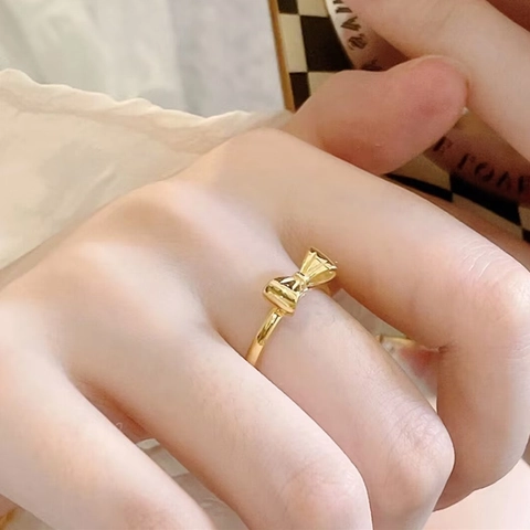 Bowknot Ring Titanium Steel Gold Plated Delicate Japanese Korean Style Minimalist Fashion Finger Accessory Women Gift