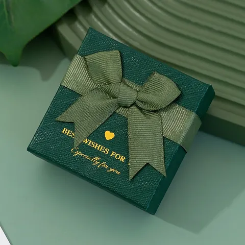 Elegant Jewelry Packaging Gift Box With Ribbon Bow Knot Textured Cardboard For Ring Earring Necklace Bracelet