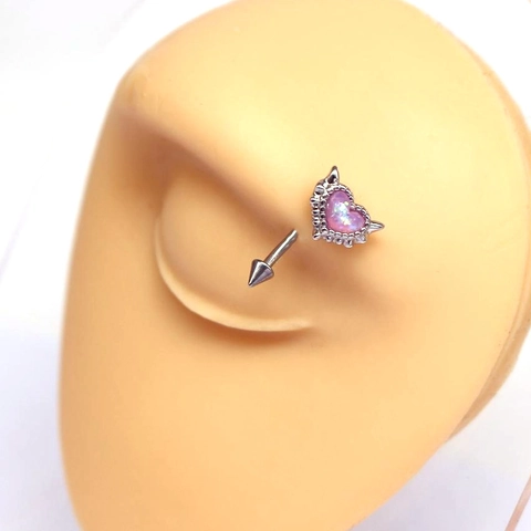Stainless Steel Heart Artificial Opal Devil Wings Eyebrow Ring Curved Barbell Piercing Jewelry For Women Girls