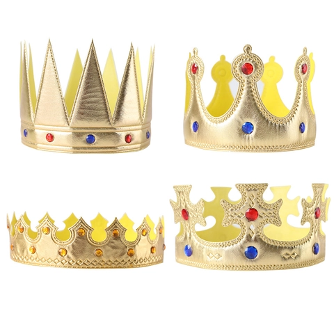 Goud Zilver Koning Prins Kroon Hoed Metaalachtige Stof Met Kleurrijke Strass Verjaardagsfeestje Kostuum Props Voor Kids