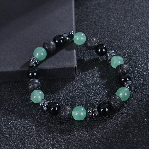 Natural Stone Beaded Armband Lavastein Magnetit Heilende Energie Elastisches Armband Unisex Handgefertigter Modeschmuck