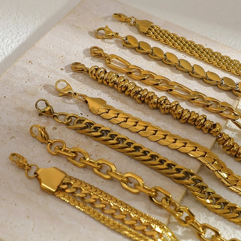 Retro 18K Vergoldetes Edelstahl Armband Für Damen Elegante Kubanische Figaro Kette Wasserdicht Verstellbarer Schmuck