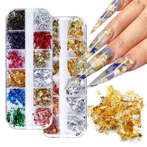Flocons De Feuilles Pour Ongles Papier Étain Or Argent Brillant Pour Décoration De Manucure DIY Style Japonais