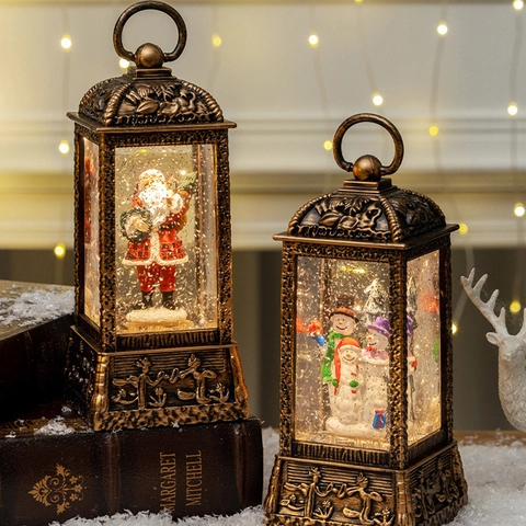 Weihnachts Schneekugel Laterne Leuchtend Glitzer Schneeeffekt Weihnachtsmann Schneemann Bronze Urlaubsdekoration