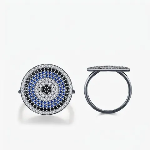 925 Sterling Silber Ring Böser Blick Design Blau Schwarz Weiß Zirkon Micro Pave Rund Finger Schmuck Für Frauen Cool Retro