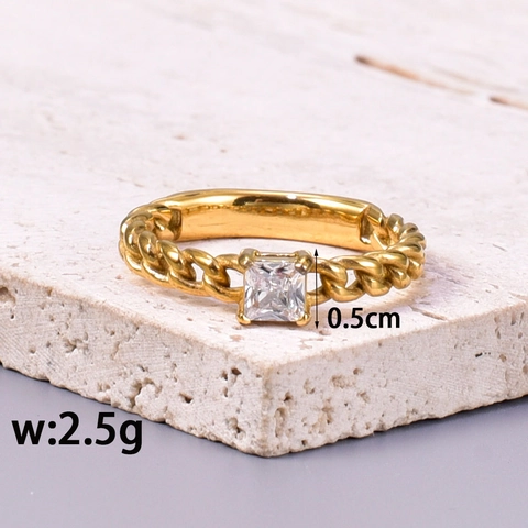 Anello Maglia Cubana Zircone Quadrato Acciaio Titanio Placcato Oro 18K Moda Ins Gioielli Minimalisti Per Donne