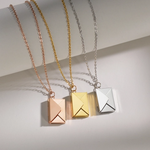 Collar Con Colgante De Sobre Acero Inoxidable Carta De Amor Plegable Relicario Joyería Minimalista Regalo Para Mujeres Hombres
