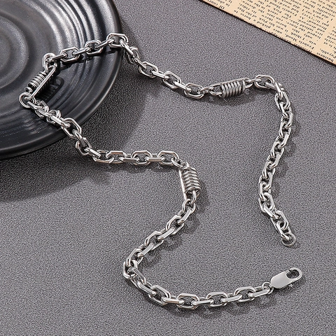 Men Stainless Steel Chain Necklace With Spring Coil Punk Vintage Industrial Style Motorcycle Hip Hop Jewelry For Him