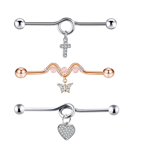 Barbell Industriale In Acciaio Inossidabile Orecchino Cartilagine Zircone Cuore Farfalla Croce Gioielli Piercing Uomo Donna
