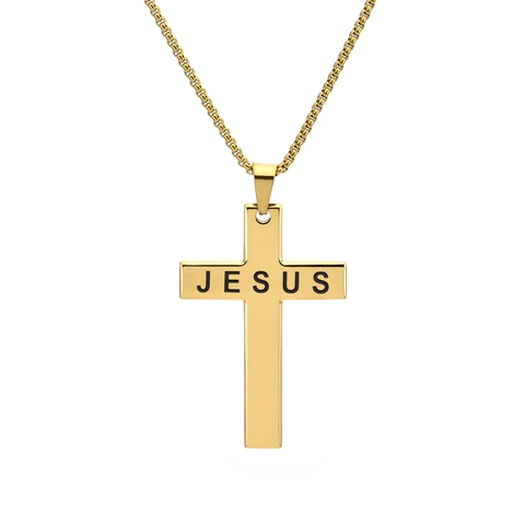 Collar Con Colgante De Cruz Luminosa Acero Inoxidable Grabado Letras De Jesús Brilla En La Oscuridad Joyería Religiosa