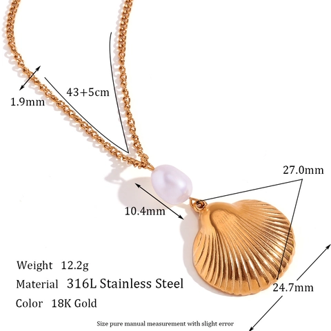 Collier Pendentif Coquillage en Acier Inoxydable Vintage pour Femmes Élégantes Boucles d'Oreilles Perles d'Eau Douce Bijoux