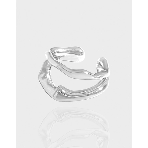 Ear Cuff Geometrico Onda Irregolare Argento Sterling 925 Doppio Strato Gioielli Senza Buco Per Donna Minimalista