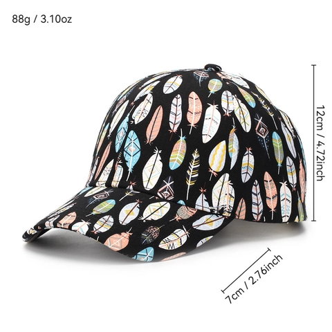 Bohemian Feather Print Baseball Cap Polyester Breathable Outdoor Sunshade Hat Adjustable Metal Buckle For Men Women