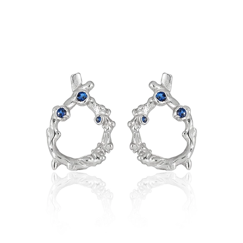 925 Sterling Zilver Lava Onregelmatige Cirkel Oorknopjes Met Blauwe Strass Ingelegd Goud Zilver Sieraden Voor Vrouwen