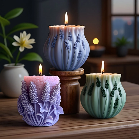 Lavender Feather Relief Silicone Candle Molds DIY Handmade 3D Flower Pattern Food Grade Aromatherapy Candle Making Tool