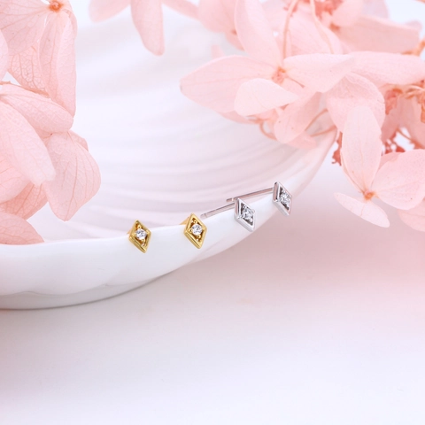 Rhombus Stud Earrings With 925 Sterling Silver Earring Post Zircon Geometric Minimalist Jewelry For Women