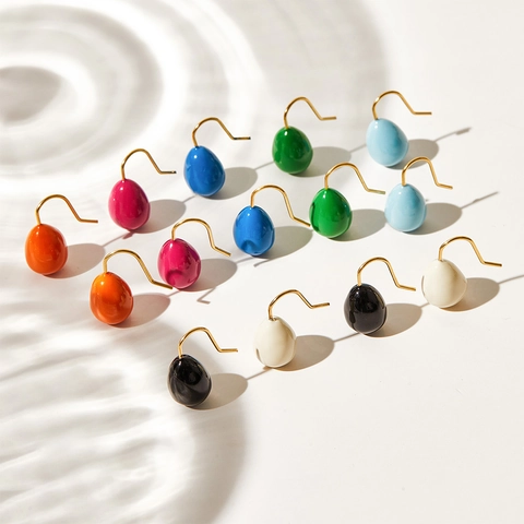 Pendientes Colgantes De Gota De Agua Acero Inoxidable Esmalte Colorido Macaron Color Caramelo Para Mujer