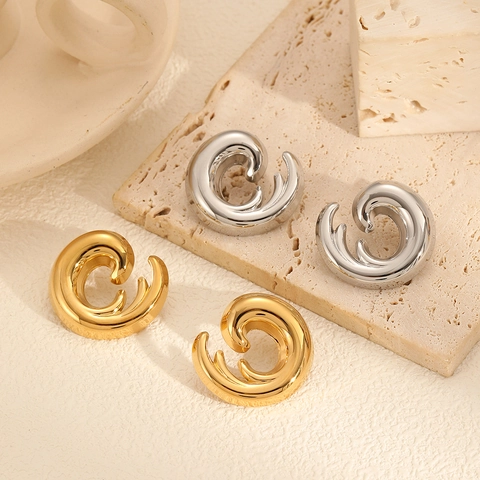 Wave Spiral Hoop Ohrringe Französisch Vintage Edelstahl 18K Vergoldet Minimalistische Skulpturale Schmuck Für Frauen