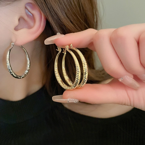 Orecchini A Cerchio Geometrici In Metallo Texturizzato Per Donna Minimalisti A Righe Tondi Gioielli Moda