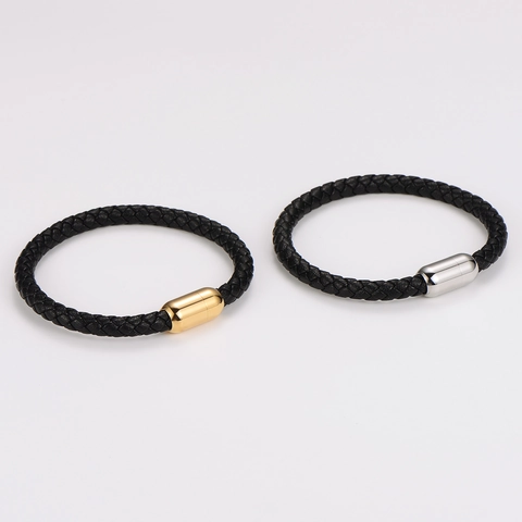 Pulsera De Cuero Trenzado Cierre Magnético De Acero Inoxidable Joyería Minimalista Moda Unisex