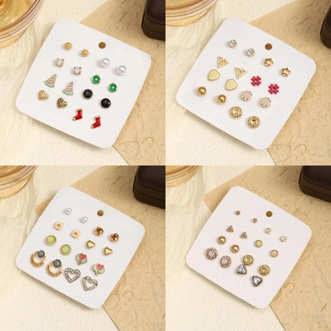 Alloy Stud Earrings With Stainless Steel Earring Post Faux Artificial Pearl Rhinestone Geometric Heart Christmas Style For Women