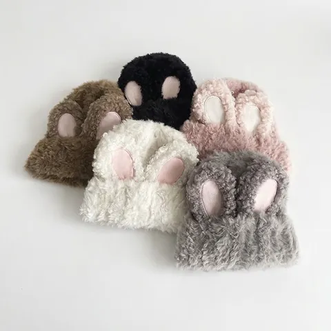 Süße Hasenohren Plüsch Strickmütze Kunstpelz Warm Winter Flauschige Beanie Mütze Für Damen Mädchen Süßes Modeaccessoire