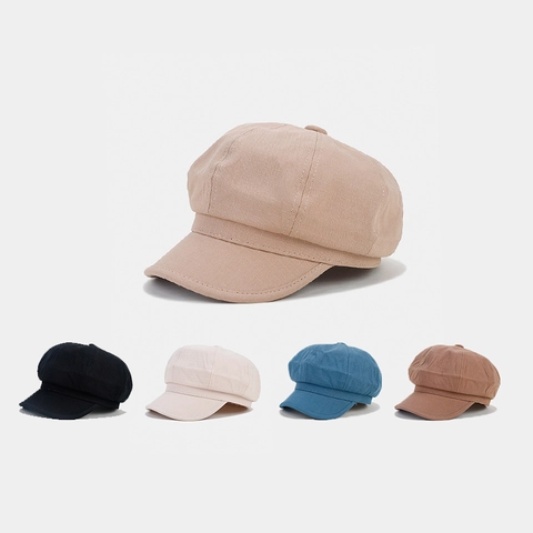 Newsboy Cap Retro Solid Color Octagonal Hat Breathable Cotton Linen Blend Classic Painter Cabbie Cap For Women