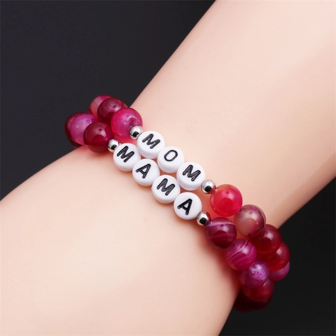 Achat Stein Perlenarmband Mit Legierungs Abstandsperlen Und Kunststoff Buchstabenperlen Mama Muttertag Geschenk Für Frauen