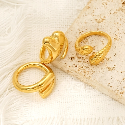 Minimalist 304 Stainless Steel 18K Gold Plated Open Rings Irregular Geometric Heart Shape Adjustable Finger Jewelry Women