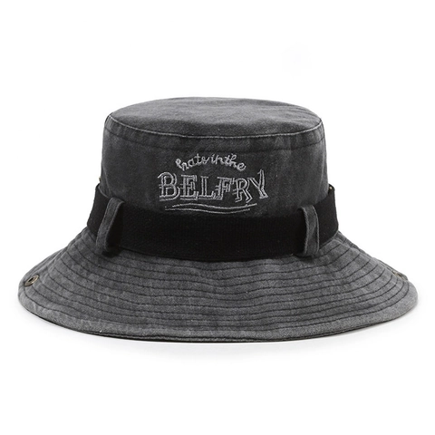 Bucket Hat Aus Gewaschener Baumwolle Mit Verstellbarem Winddichtem Seil Buchstabenstickerei Breiter Krempe Sonnenschutz