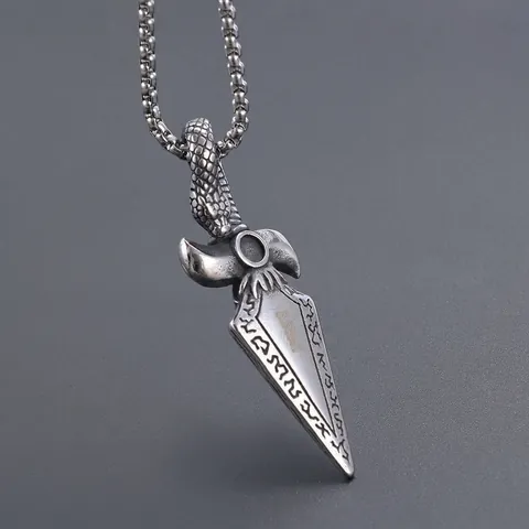 Collana Con Ciondolo A Pugnale Di Serpente Con Runa Vichinga Punta Di Lancia Acciaio Inossidabile Vintage Gothic Punk