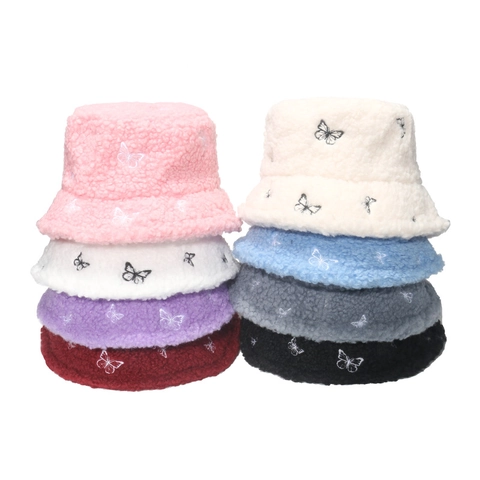 Cappello Alla Pescatora Da Donna Ricamo Farfalla Pile Sherpa Caldo Inverno
